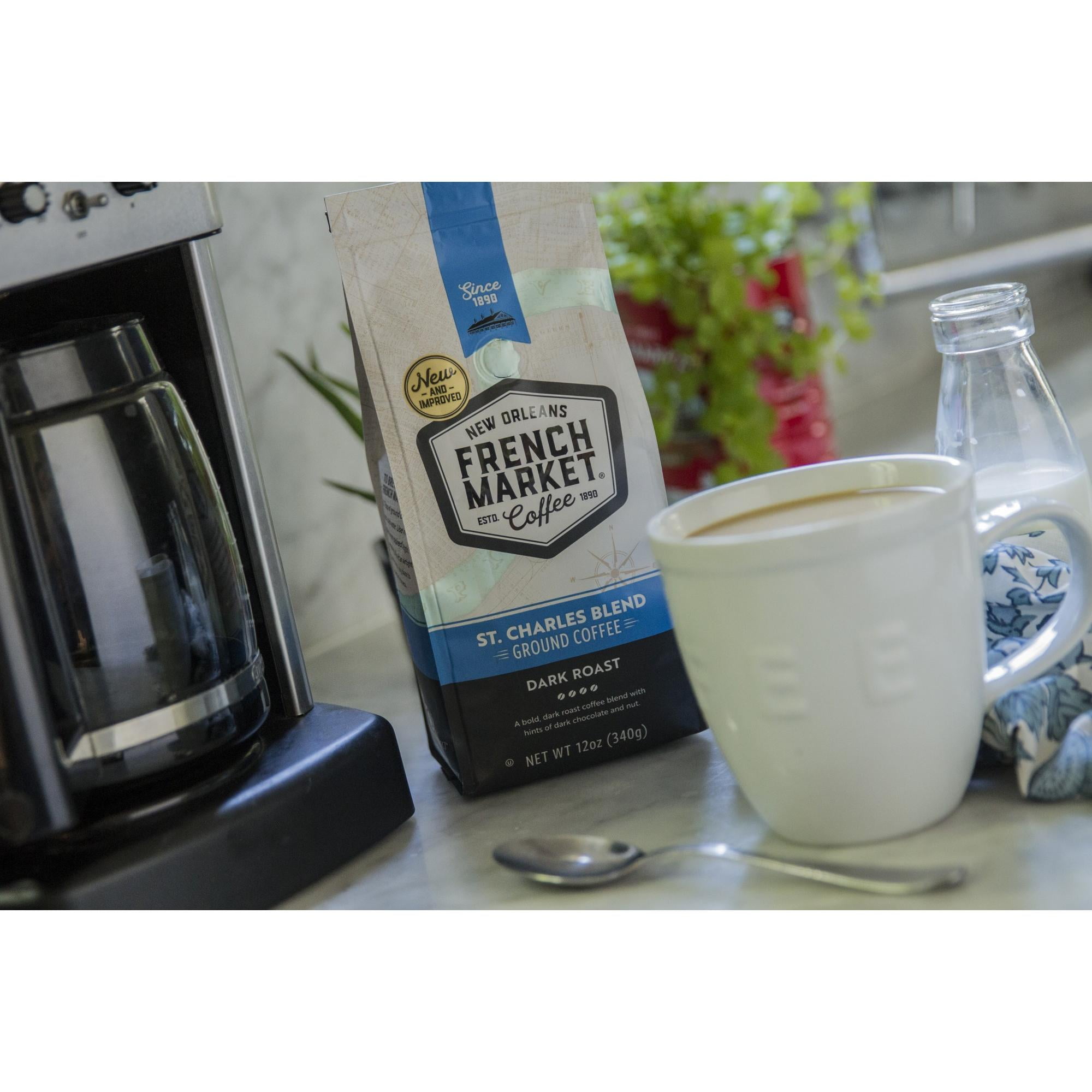 French Market St. Charles Blend Whole Bean Dark Roast Ground Coffee, 12 oz