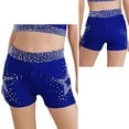 thumbnail image 6 of Hansber Kids Girls Dance Gymnastics Shorts Shiny Rhinestones Elastic Waistband Yoga Tennis Shorts Hot Pants Blue 6, 6 of 7