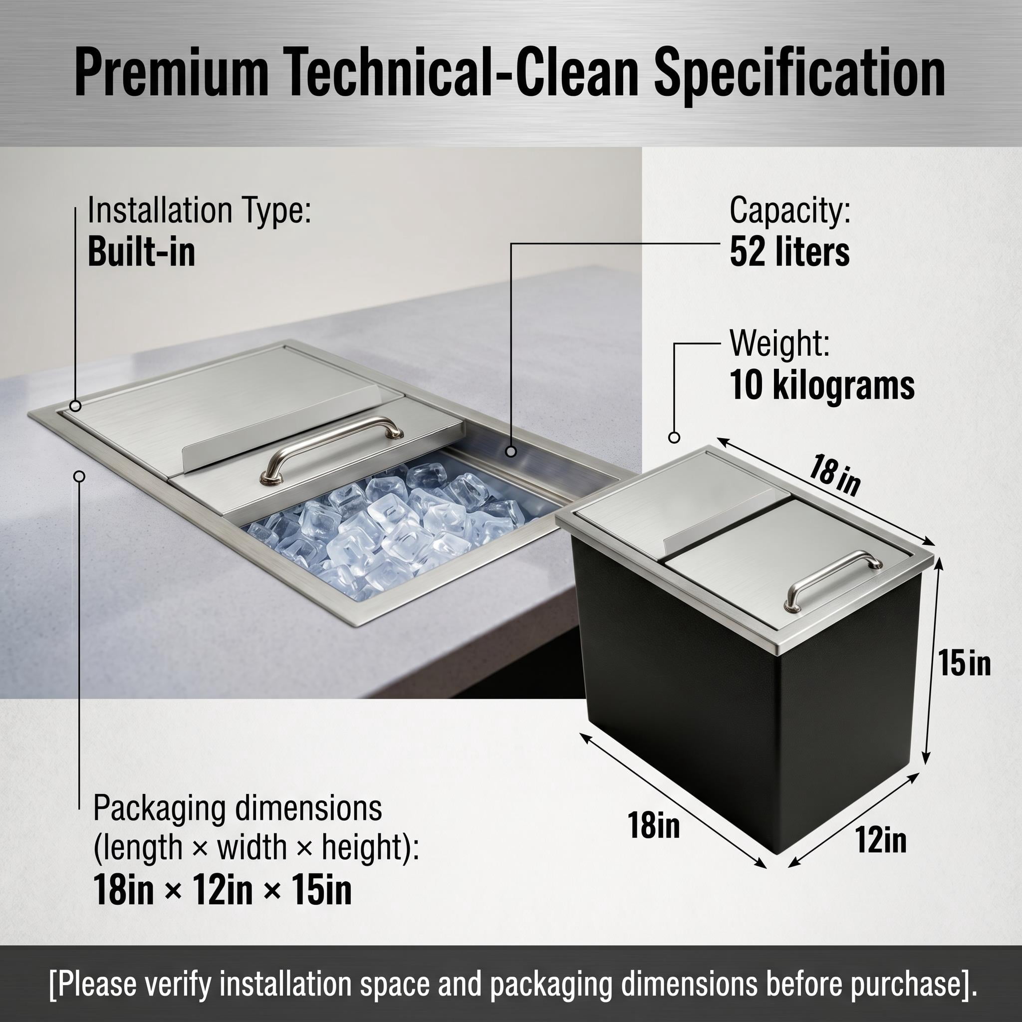 Built In Style Commercial Ice Bin,Drop In Ice Chest With Compact Design,Heavy Duty Stainless Steel And Leak Proof Drain System,Stainless Steel Ice Cooler For Patio Or Kitchen Island