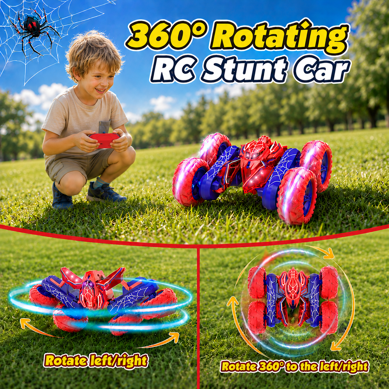 Remote Control Car, Toys for Boys 8-11 Years, 2.4Ghz Fast Stunt with 360° Rotation Cool Light, RC Car Toy for Boys 5 6 7 8 9 10 11 Year Old, Outdoor Toys Birthday Gift for Boys