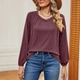 thumbnail image 4 of Scyoekwg Womens Long Sleeve Tops V-Neck Pleated T-shirt Loose Solid Color Dressy Casual Blouse Tops for Women Trendy Lightweight Tshirt Pullover (Wine,L), 4 of 4