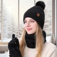 thumbnail image 4 of Rdhnmea Women Winter Beanie Hat Scarf Gloves Set, 3 Pcs Fleece Knitted Pompom Hat Thick Warm Neck Scarf and Gloves Winter Gift Accessories, 4 of 9
