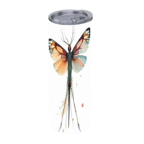 Vibrant Orange & Blue Butterfly Pattern 20 oz Stainless Steel Insulated Tumbler with Lid & Straw - Perfect for Home Office & Travel