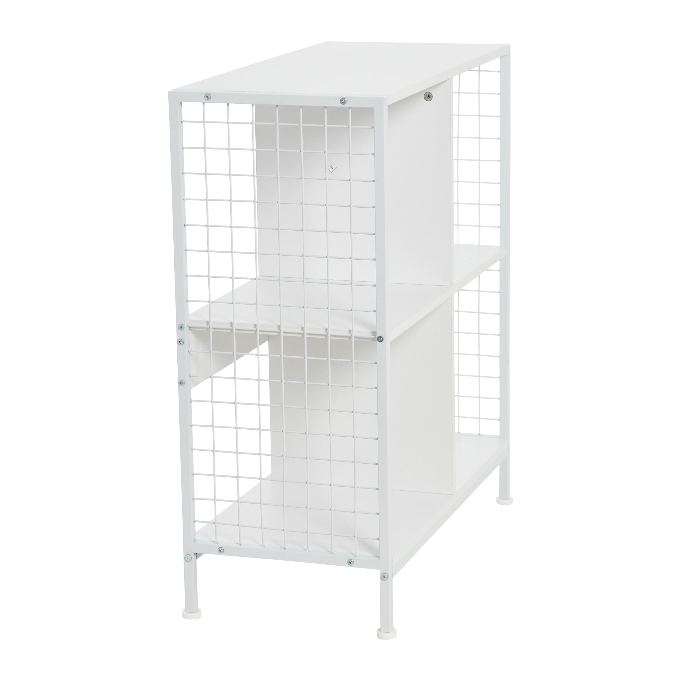 Household Essentials Trellis Open Storage Bookshelf with 4 Cube Compartments Scandinavian White and White Metal