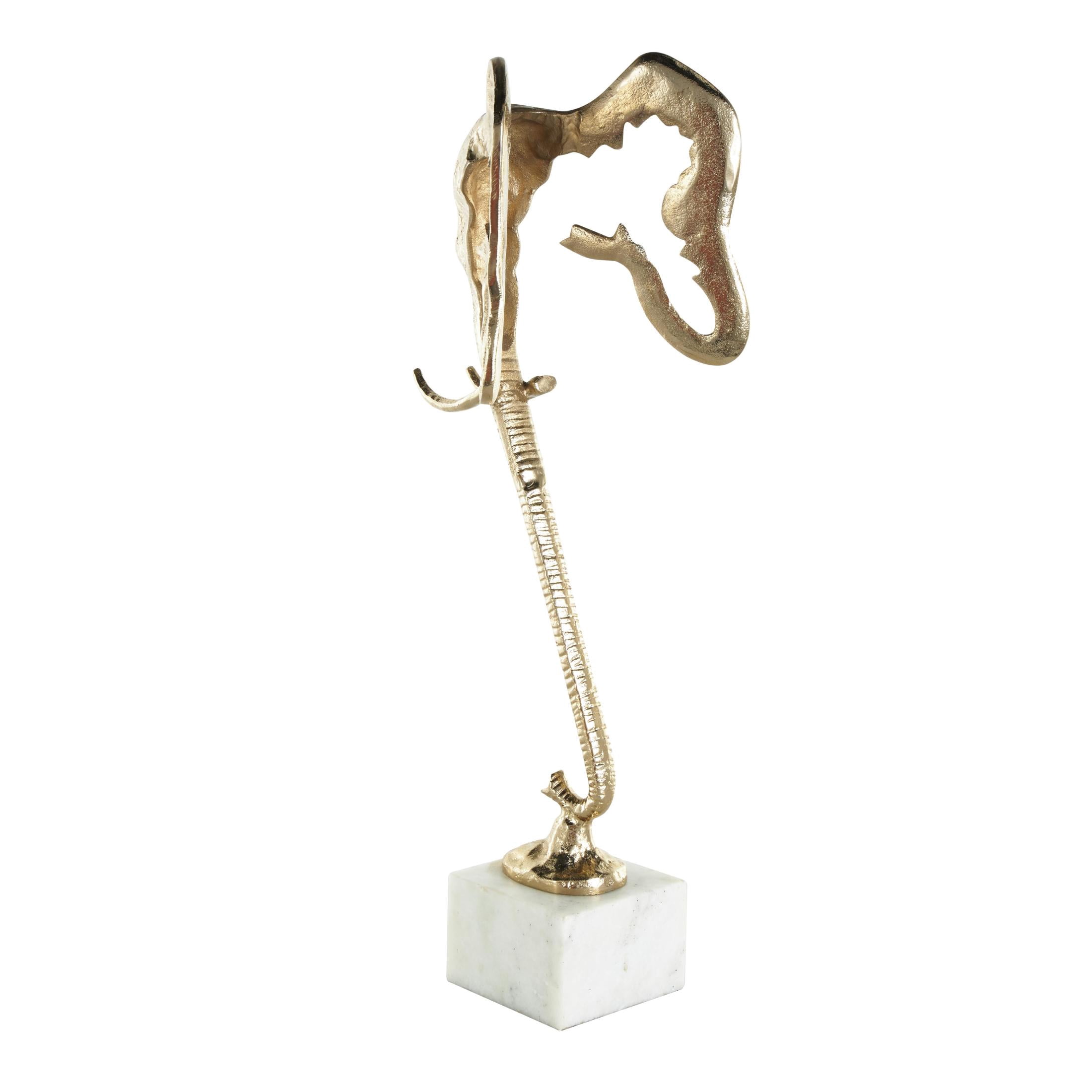 9" x 27" Gold Aluminum Metal Tall Cutout Silhouette Elephant Sculpture with Marble Base, by DecMode