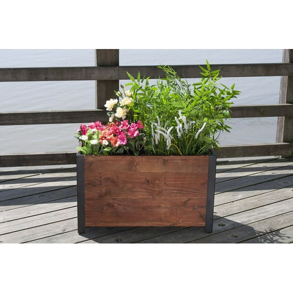 Grapevine Urban Garden Low-Profile Planter, FSC Recycled Wood , 2 Sections, 28.3IN x 12IN, Natural Brown