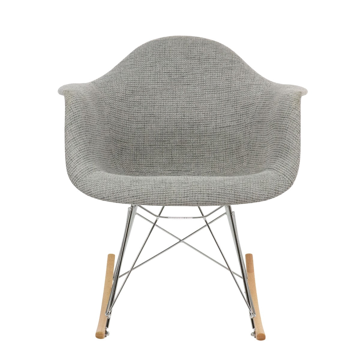 LeisureMod Modern Upholstered Twill Fabric Eiffel Rocking Chair – Small Nursery Accent Glider with Wood Rocker Legs for Kids, Nursery, or Living Room