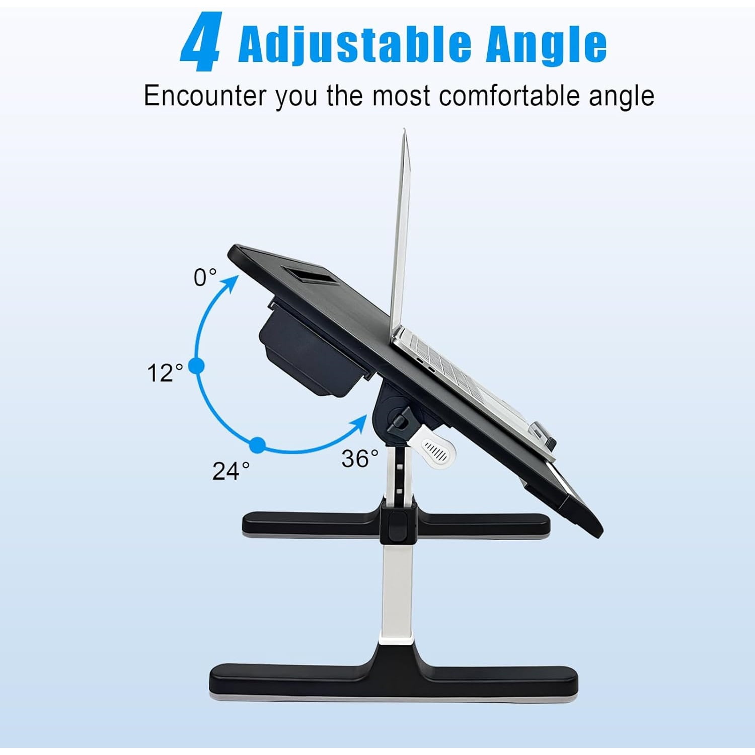 Bed Desk for Laptop, Adjustable Lap Desk with 2 Storage Drawers, Premium PVC Leather, Foldable Laptop Table for Eating, Working, Writing and Drawing