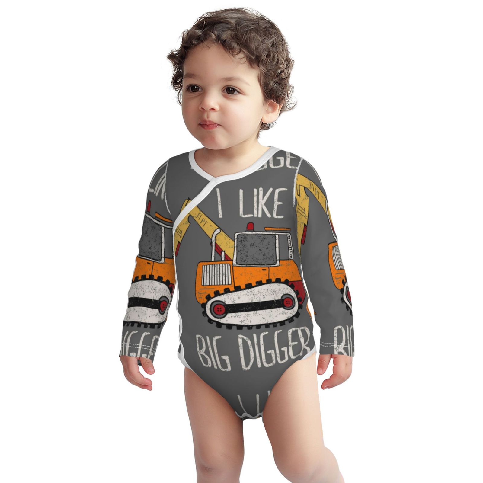 Xecao I Like Big Digger Print Baby unisex-baby Cotton Long-sleeve Bodysuits-12 Months