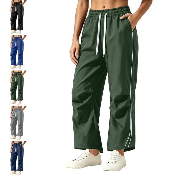 MLCDZ Women's Barrel Leg Track Pants Baggy Drawstring Elastic Waist Lightweight Hiking Athletic Sweatpants Loose Workout Sports Gym Trousers with Pockets