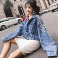 thumbnail image 2 of Chaqueta vaquera con perlas Rimocy para mujer, otoño 2024, cuello vuelto, holgada, corta, con botones y manga larga., 2 of 6