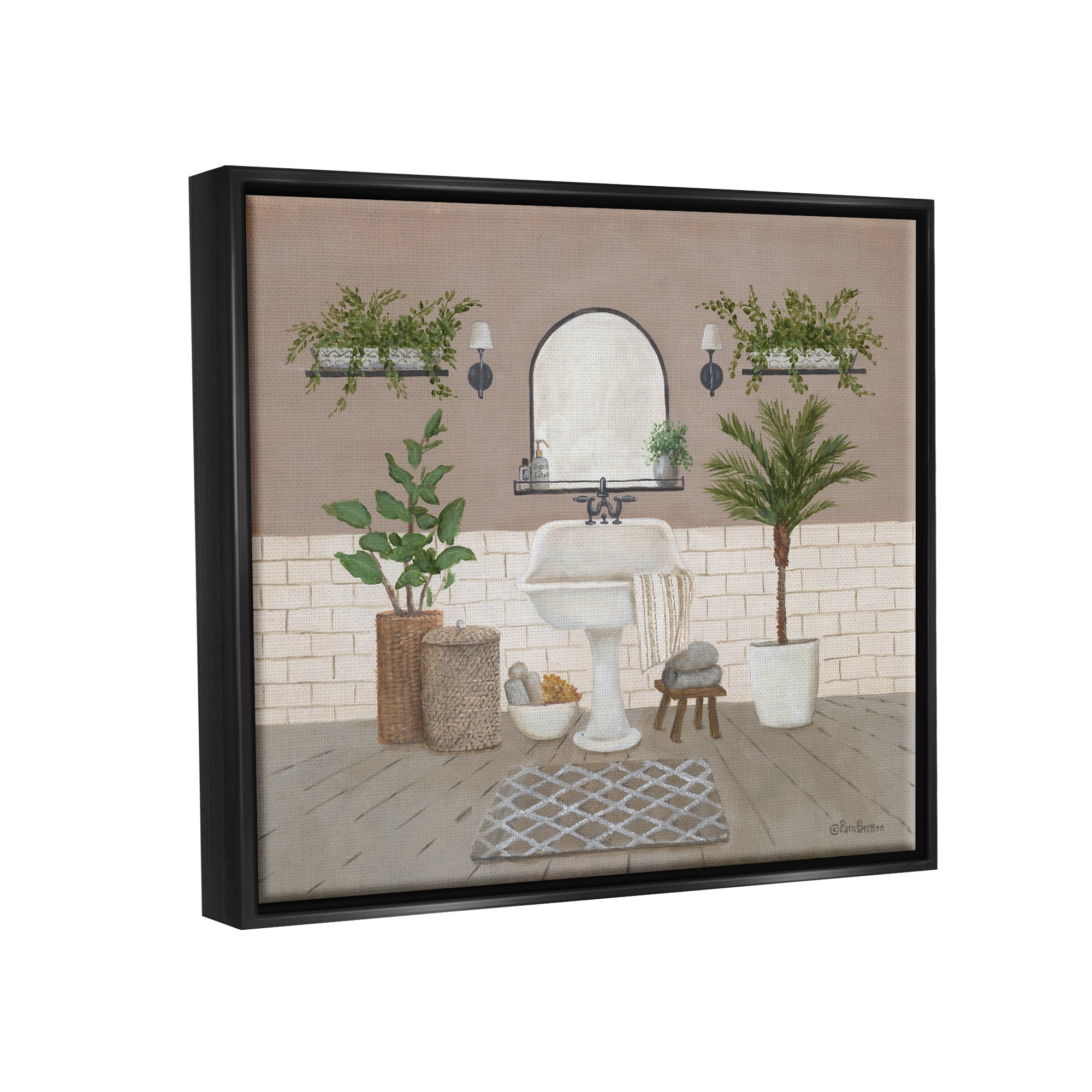 Stupell Cozy Bathroom Greenery Plants Botanical & Floral Painting Black Floater Framed Art Print Wall Art
