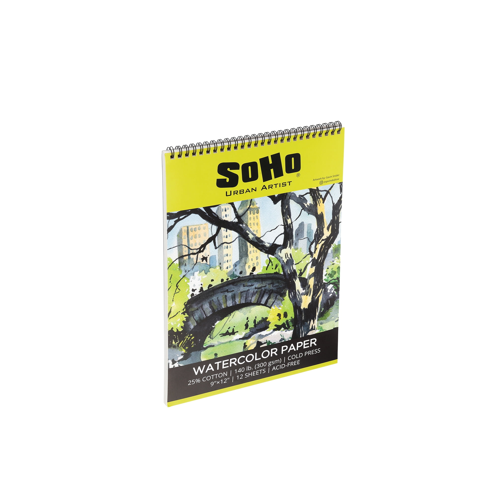SoHo Urban Artist Watercolor Paper Spiral Pad 16x20" - 140lb Cold Press Acid-Free, ECF, 12 Pages, Multimedia Paper