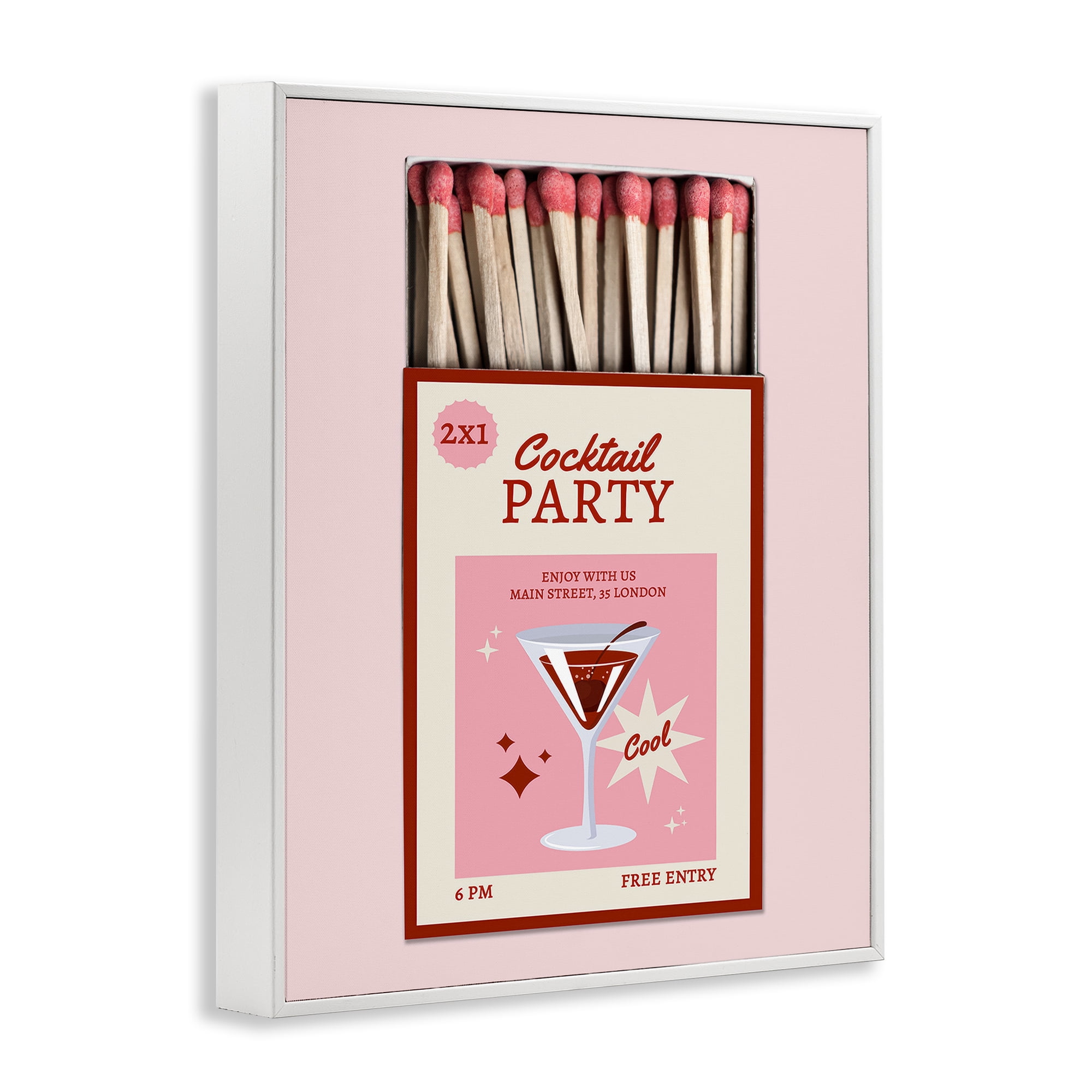 Stupell Industries Cocktail Party Matchbox White Framed Giclee Art, design by CAD Designs