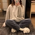thumbnail image 2 of Winter Fleece Women Pajamas Set  Sleepwear Solid Velvet 2 Piece Pant Home Suit Fluffy Casual Warm Flannel Night Wear (C14,L(50-60kg)), 2 of 7