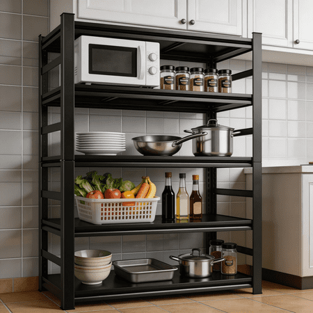 5 Tier Metal Bookshelf with Fence,78"H Black Bookcase,3000LBS Heavy Duty Deep Book Shelf,Adjustable Industrial Bookshelf,Modern Bolt-Free Book Shelves for Living Room,Bedroom,Library,48"W x18"D