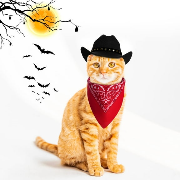 Pet Cowboy Costume Halloween Costumes for Dogs Cat Cowboy Hat with Bandana Scarf (Small)