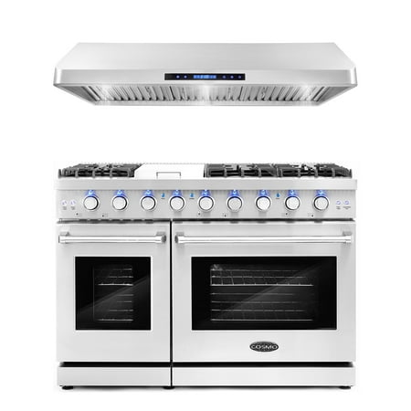Cosmo 2 Piece Kitchen Appliance Package with 48  Freestanding Gas Range Kitchen Stove &amp; 48  Under Cabinet Range Hood Kitchen Hood Kitchen Appliance Bundles