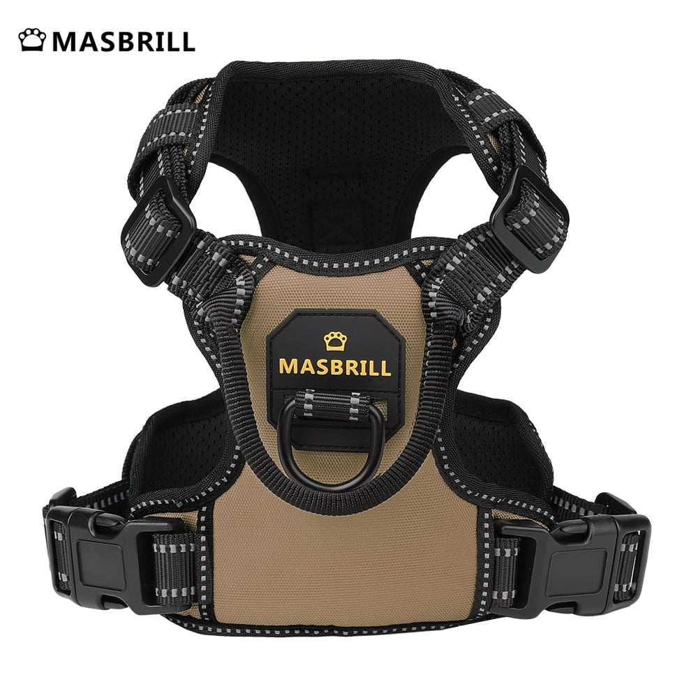 MASBRILL Reflective Dog Harness No Pull Dog Vest Harness with Handle, Breathable Padded Dog Chest Harness Adjustable for Large Dog-Brown XL
