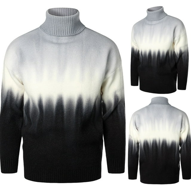 EGNMCR Turtleneck Sweater for Men,Sweaters for Men Men's And Winter New Men's Knitted Sweater Gradient Printing Turtleneck Warm Sweater Large Size Casual Knitted Sweater For Men Men Sweater