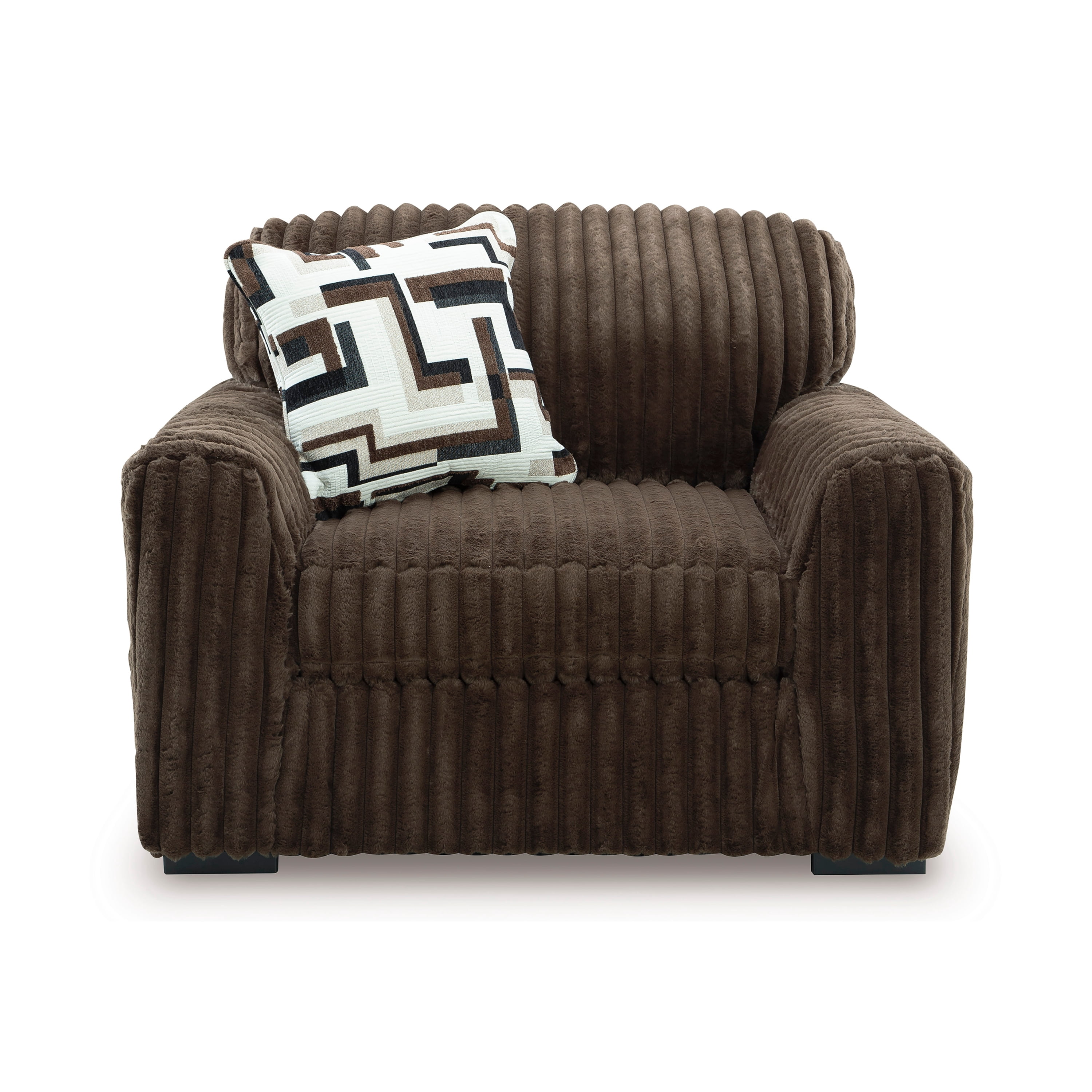Roundhill Furniture Solenne Oversized Chair and a Half with Jumbo Corduroy Upholstery, Reversible Cushion, and Accent Pillow, Chocolate