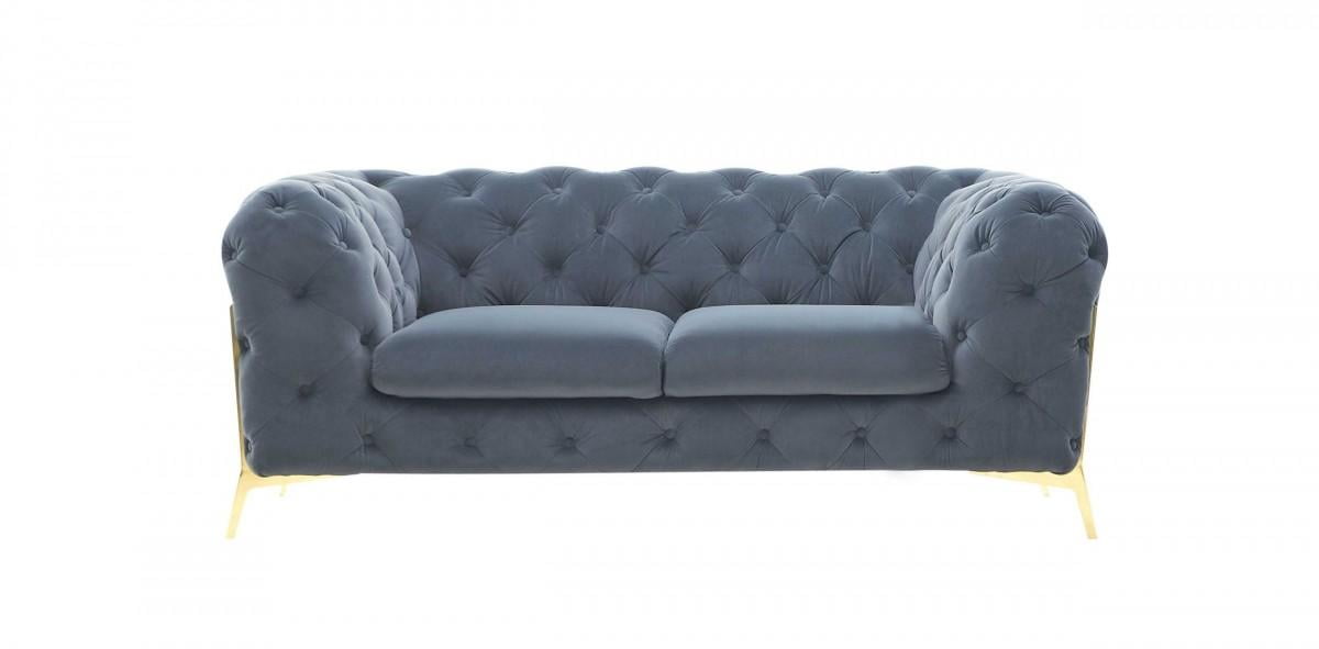 Deluxe Dark Grey Velvet Tufted Loveseat VIG Divani Casa Sheila