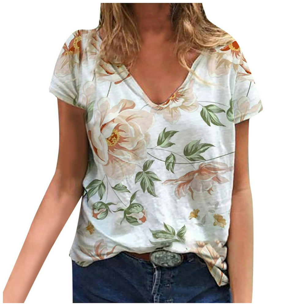 snorda - Women Summer Tops Loose Floral Soft Causal Short Sleeve T ...