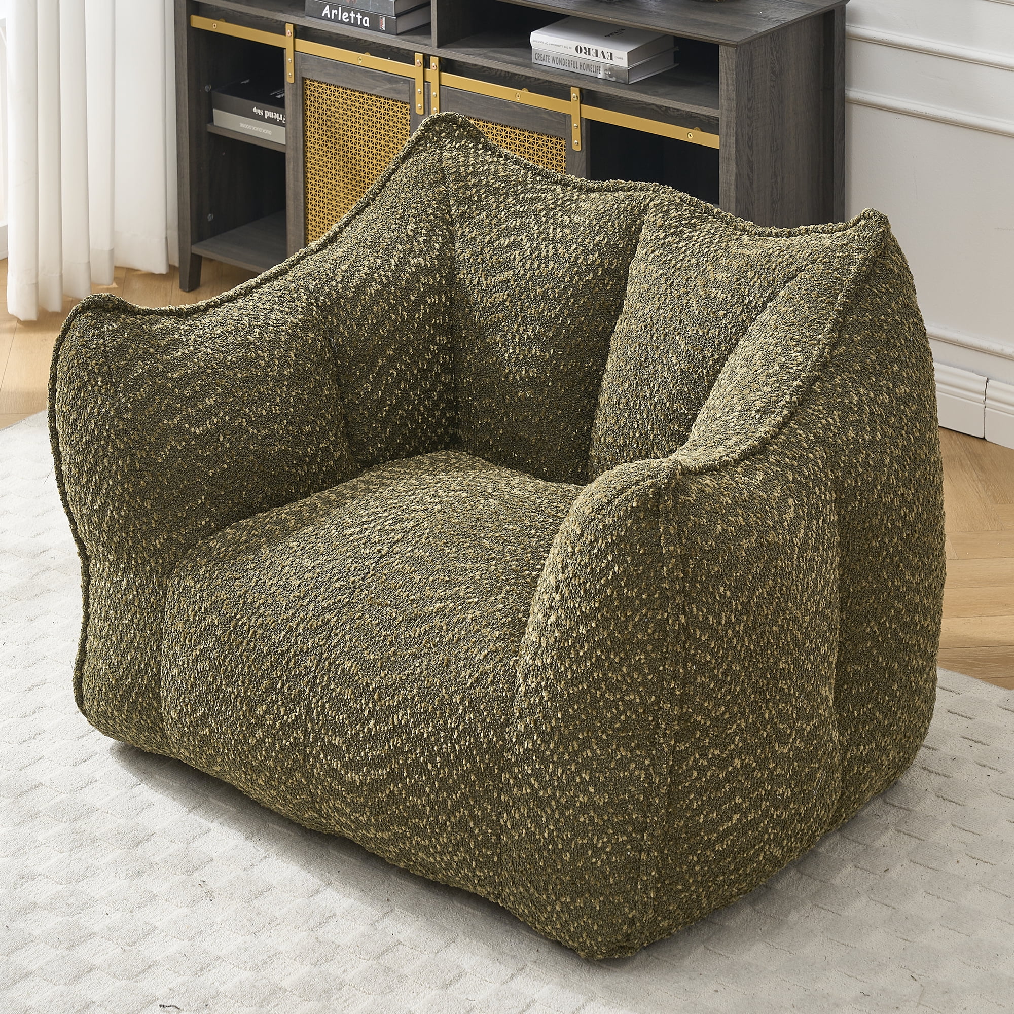 Newest Heavy-Duty Chenille Bean Bag Chair - 2-Person High-Density Foam & Portable Design for Family Entertainment