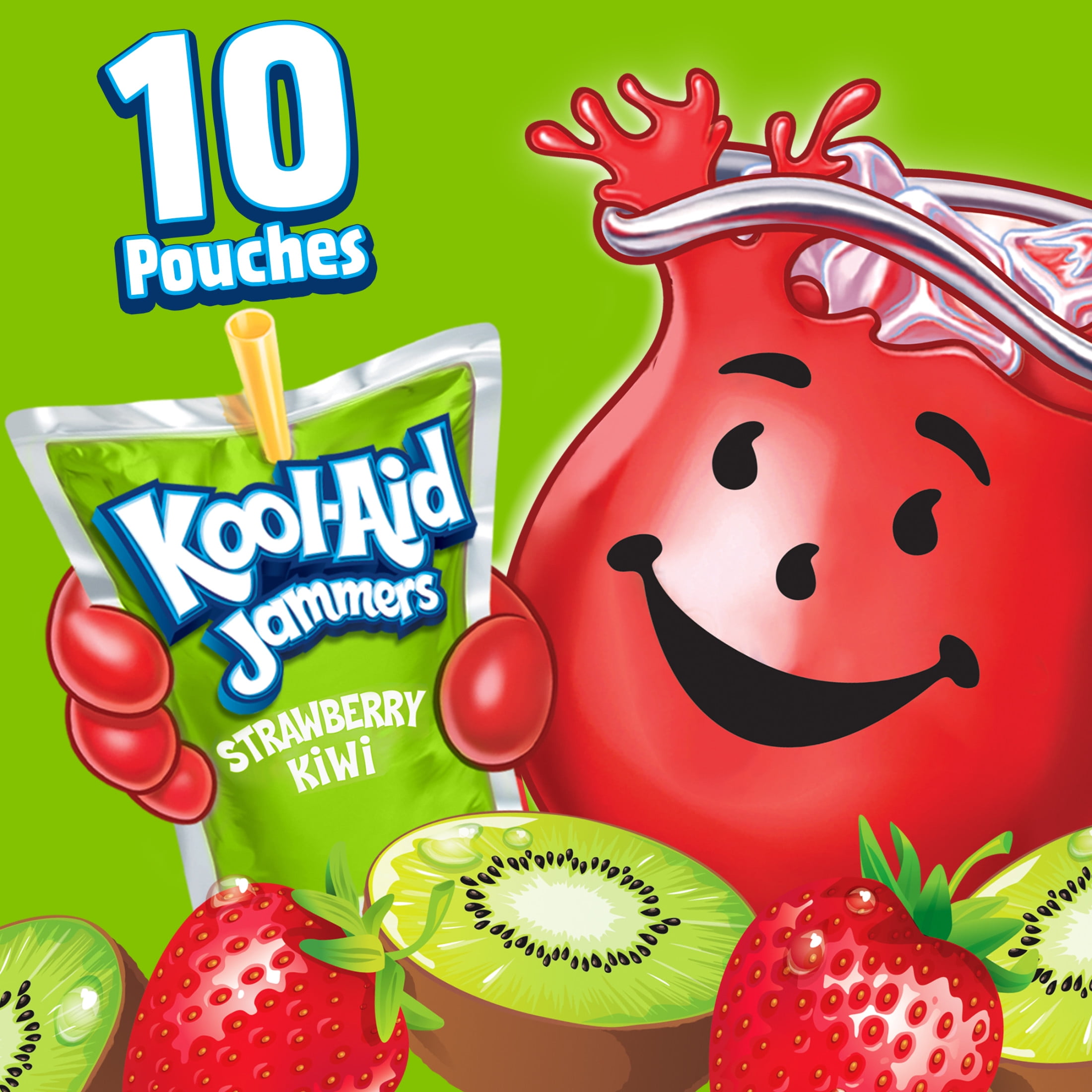 (4 pack) Kool-Aid Jammers Artificially Flavored Drink, 10 Pouches, for School Lunches and On-the-Go Hydration, Strawberry Kiwi Flavor, Excellent Source of Vitamin C, 6 fl oz