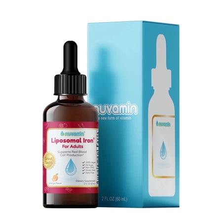 Nuvamin – Liquid Liposomal Iron Drops for Women, Men, Adult, Pregnant, & Lactating. 2Fl.Oz,18mg Iron, 60 Daily Servings. Natural – 3rd Party Tested & Verified – No Metallic Aftertaste, Orange Flavor