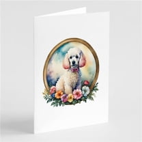White Poodle and Flowers Greeting Cards and Envelopes Pack of 8 7 in x 5 in