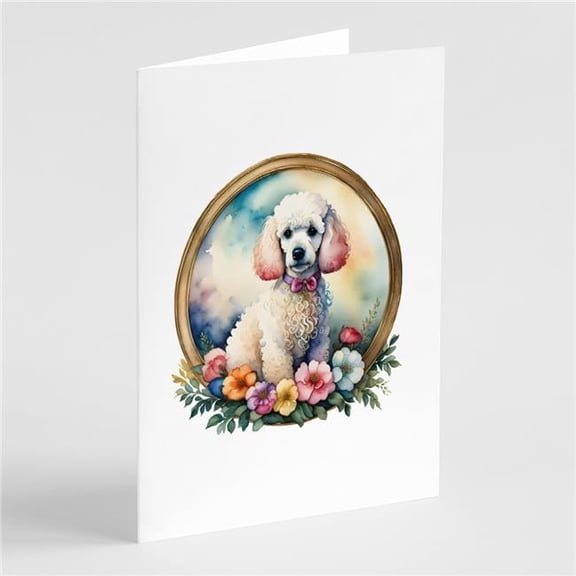 White Poodle and Flowers Greeting Cards and Envelopes Pack of 8 7 in x 5 in