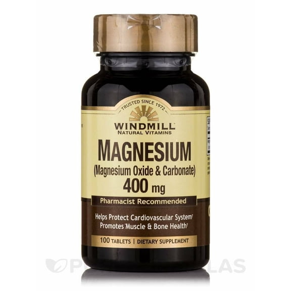 Windmill Magnesium Oxide & Carbonate Tablets 400 mg | 100 Count | Pack of 6