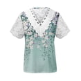 thumbnail image 3 of Cloaraye Womens T Shirts Springs Summer Fall Tops Fashion Floral Print V Neck Lace Short Sleeve Shirts Beach Vacation Clothes, 3 of 4