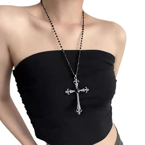 Cross Long Beaded Necklace Women's Accessories Christian Religious Gifts