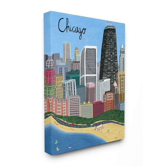 Stupell Industries Chicago Landmark Skyline Colorful Illinois Architecture Canvas Wall Art Design by Carla Daly