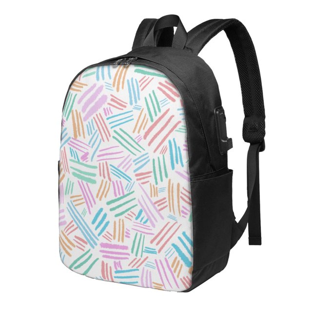 YFYANG 17" Laptop Backpack, Colorful Line Texture Fashion Travel Work Backpack with USB and Headphone Cable Interface for Men and Women