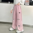 thumbnail image 2 of NIEWTR Girls Casual Straight Leg Pants Wide Loose Fit Lounge Sweatpants Elastic Waist Drawstring Joggers with Pockets Spring（A01-Pink,6-7 Years), 2 of 7