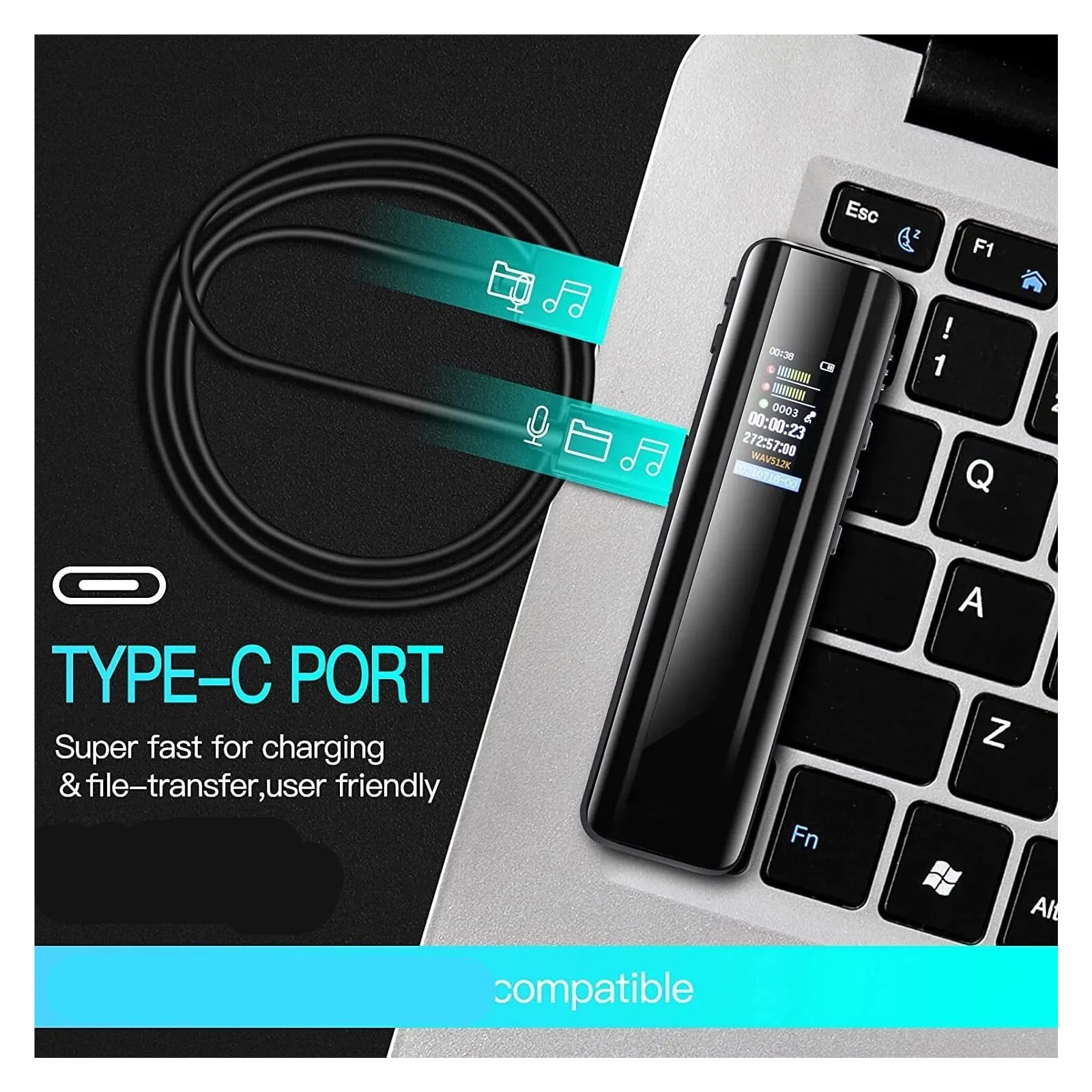 Voice Activated Recorder Music Player Record Noise Reduction Timed Recording Dictaphone