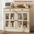 thumbnail image 6 of Senfot Buffet Cabinet, Shelf Adjustable Accent Storage Cabinet with a Large Drawer, Modern Buffet Sideboard with 2 Glass Doors, Wood Color Cupboard for Kitchen, Dining Room, Entryway, 6 of 8