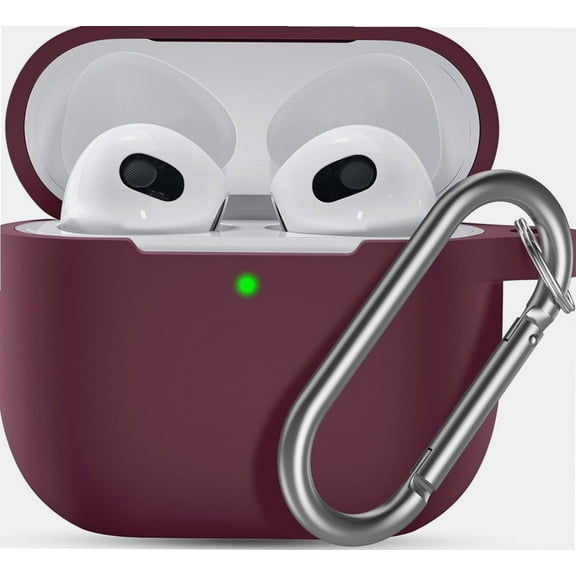 for AirPods 3rd Generation Case 2021 - Full Body Protective Case, Shock-Resistant Silicone Case Cover Compatible with Apple AirPod 3 Case, With Carabiner - WineRed