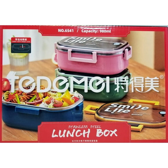Tedemei Boîte repas de 980 ml en acier inoxydable avec diviseurs ajustables.