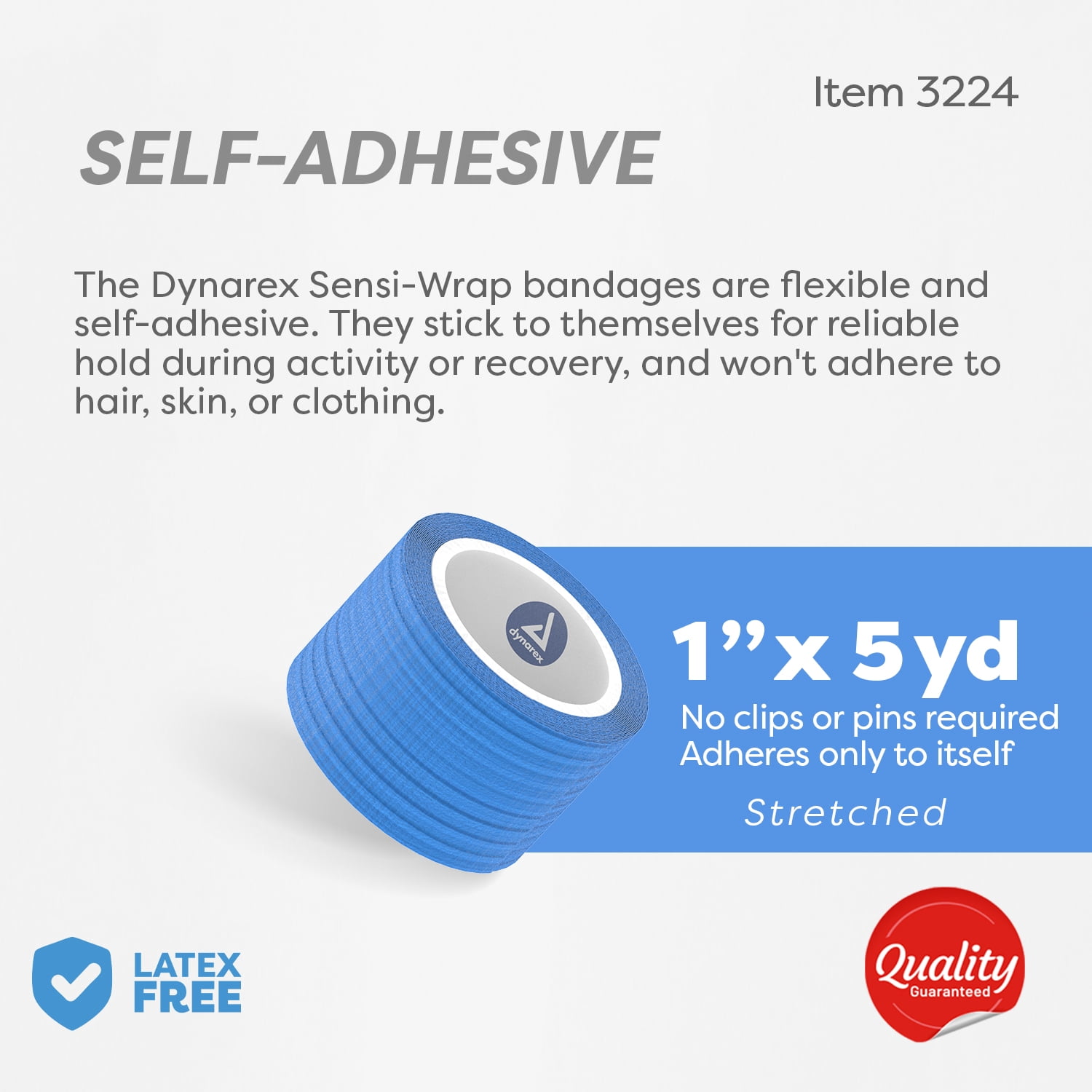 Dynarex Sensi-Wrap Self-Adhesive Bandages, 30-Pack, 1" x 5 yards, Dark Blue, Latex-Free, Colored Elastic Cohesive Athletic Tape, Tattoo Grip & Vet Wrap