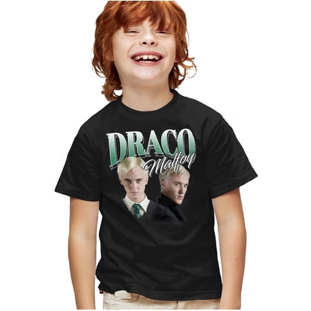 Harry Potter Draco Malfoy Homage Kids T Shirt for Youth Boys and Girls, Black, Large