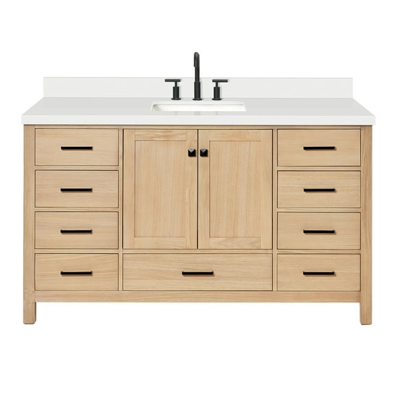 ARIEL Cambridge 61 Inch Single Rectangle Sink Bathroom Vanity With Pure White Quartz Countertop 1.5 Inch Edge In Oak