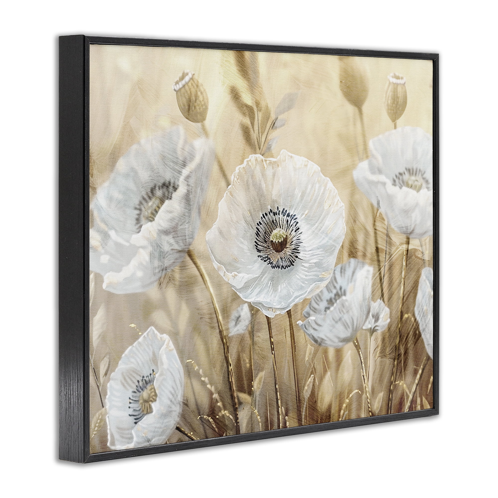 Stupell Industries White Poppies Beige Field Black Framed Giclee Art, design by Kim Allen