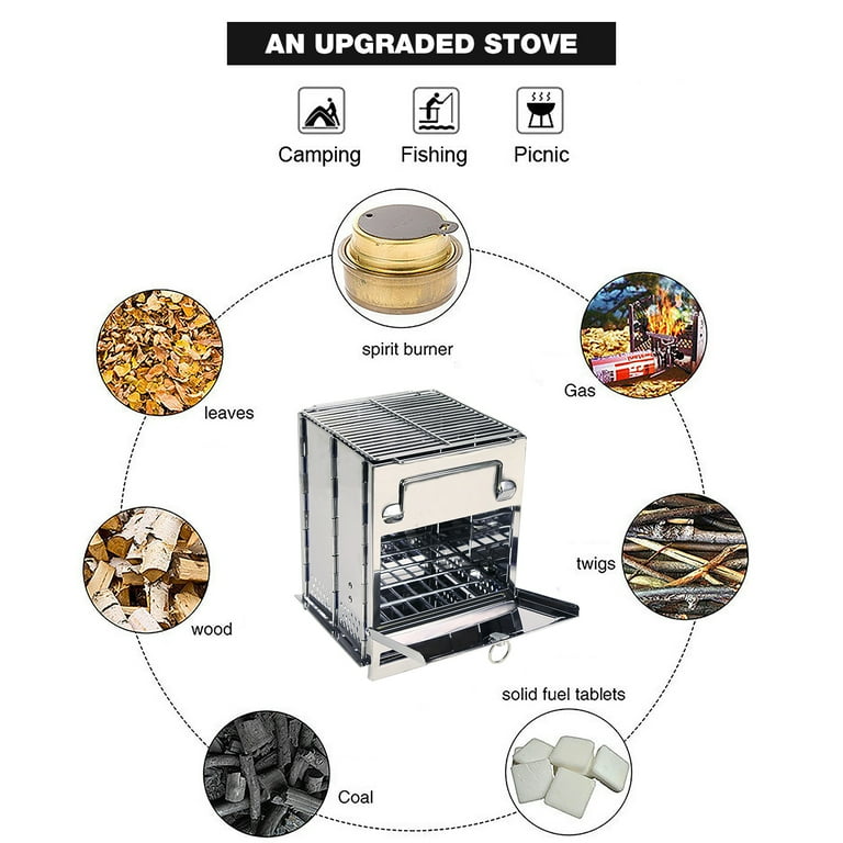 REDCAMP Wood Burning Camp Stove Folding Stainless Steel 304# Grill, Large  Portable Backpacking Stove for Hiking Camping Survival BBQ - Walmart.com
