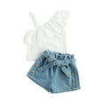 thumbnail image 2 of Qiylii Toddler Girls 2Pcs Summer Outfits, Strap Ruffle Tops + Denim Shorts, 2 of 6