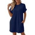 thumbnail image 4 of Bosfbaoi T Shirt Dresses for Women Crew Neck Rolled Short Sleeve Loose Casual Tunic Dress with Side Pockets, 4 of 9