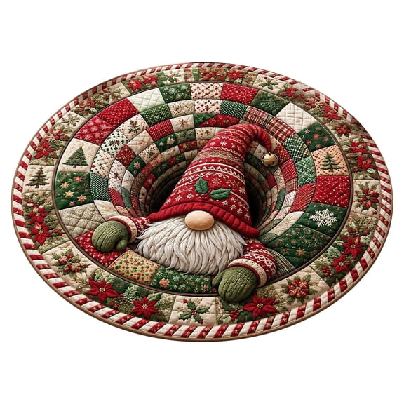Gnoradne Christmas Optical Illusion Area Mat,Vortex Floor Mat with Xmas Pattern,Christmas 3D Rugs Optical Illusion,Non-Slip Round Floor Mat for Festive Xmas Holiday Party Home Indoor Decorative,19.7"
